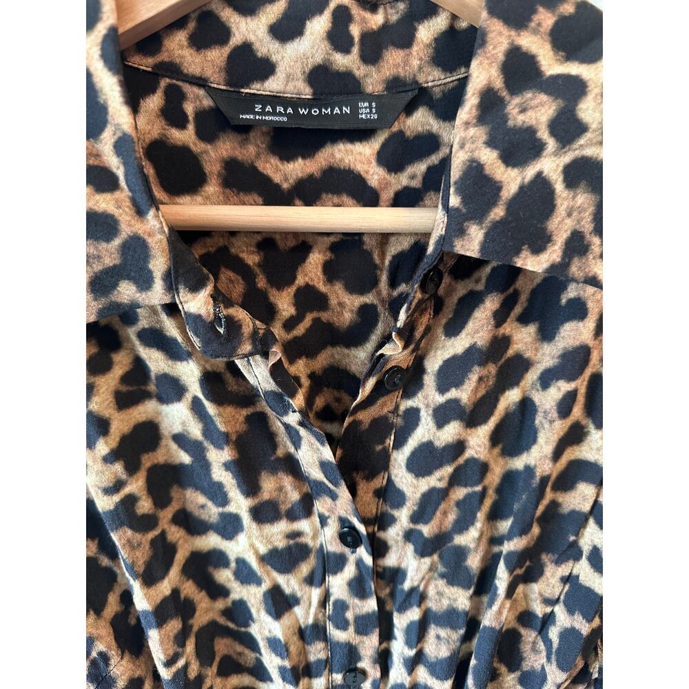 Zara Animal Print Long Sleeve Button Front Belted Maxi Dress - Picture 5 of 9